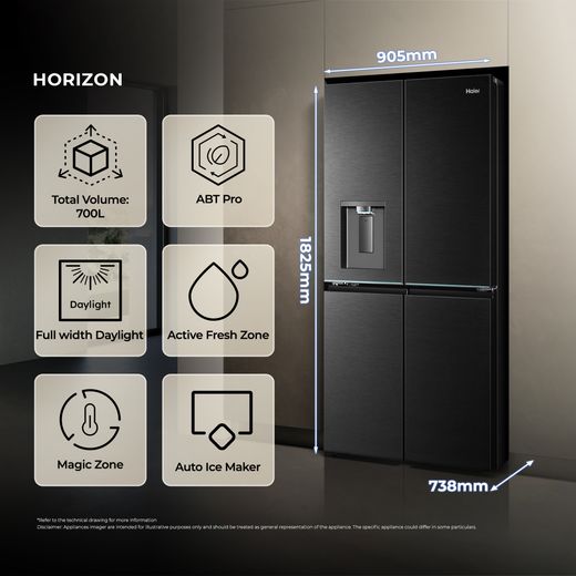 Haier Horizon American Fridge Freezer - Obsidian Steel - Annotation - Features